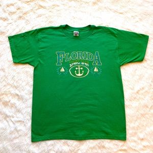 Vintage Fruit of the Loom Florida Yacht Club Green T Shirt Unisex Size Large